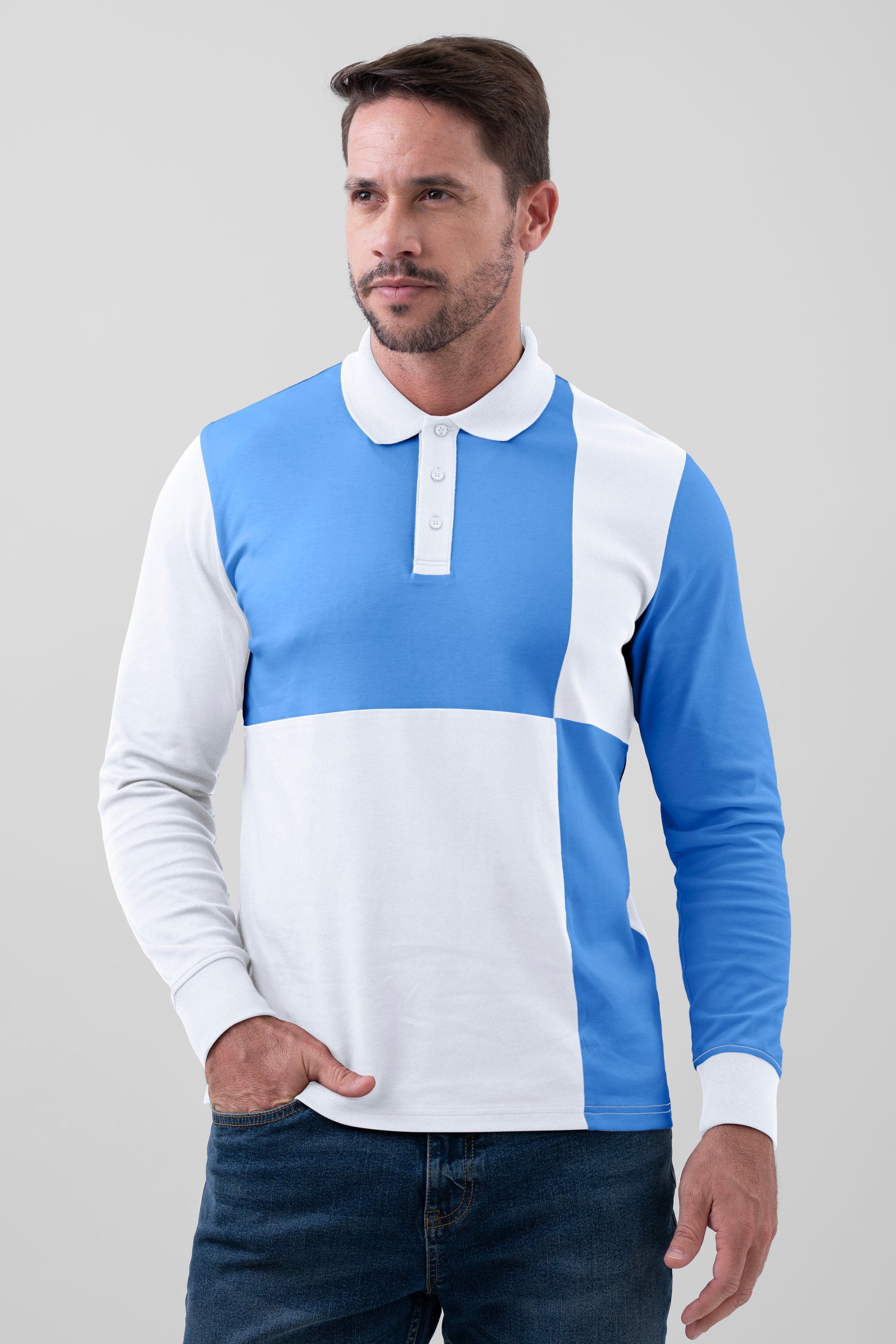 Enorsia Men's White Colour Block Polo Shirt - Uk Xl