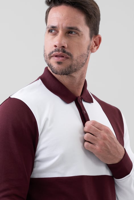 Red Colour Block Polo Shirt