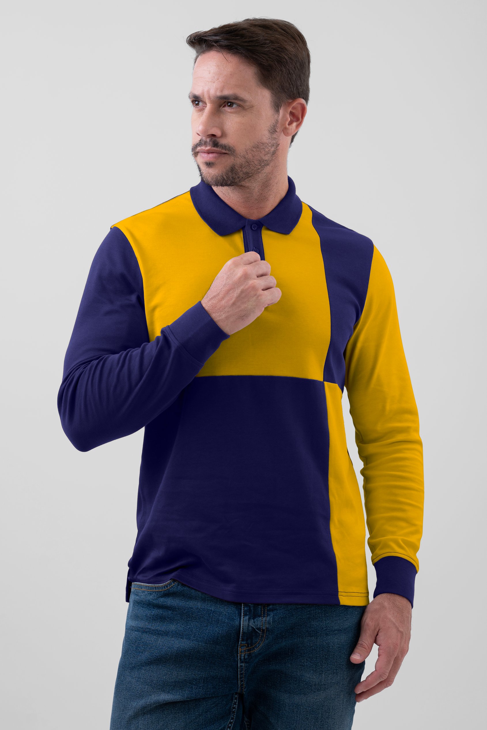 Enorsia Men's Navy Colour Block Polo Shirt - Uk M