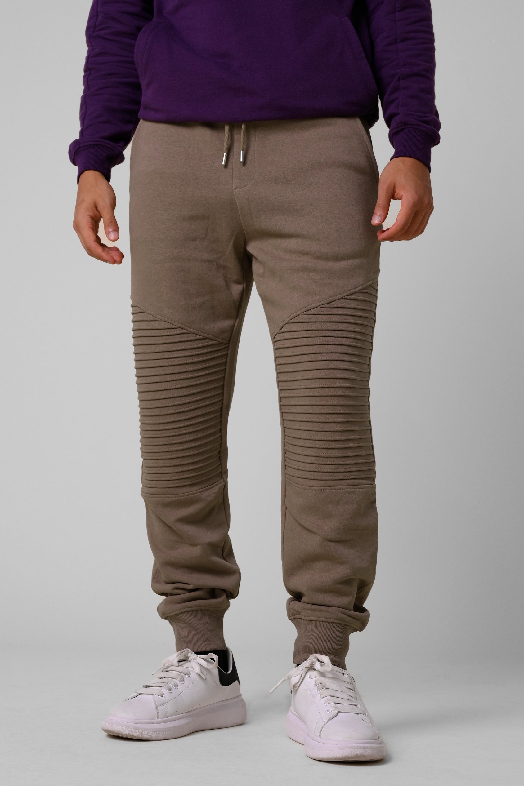 Enorsia Men's Brown Pleated Plain Drawstring Jogger - Uk Xxl