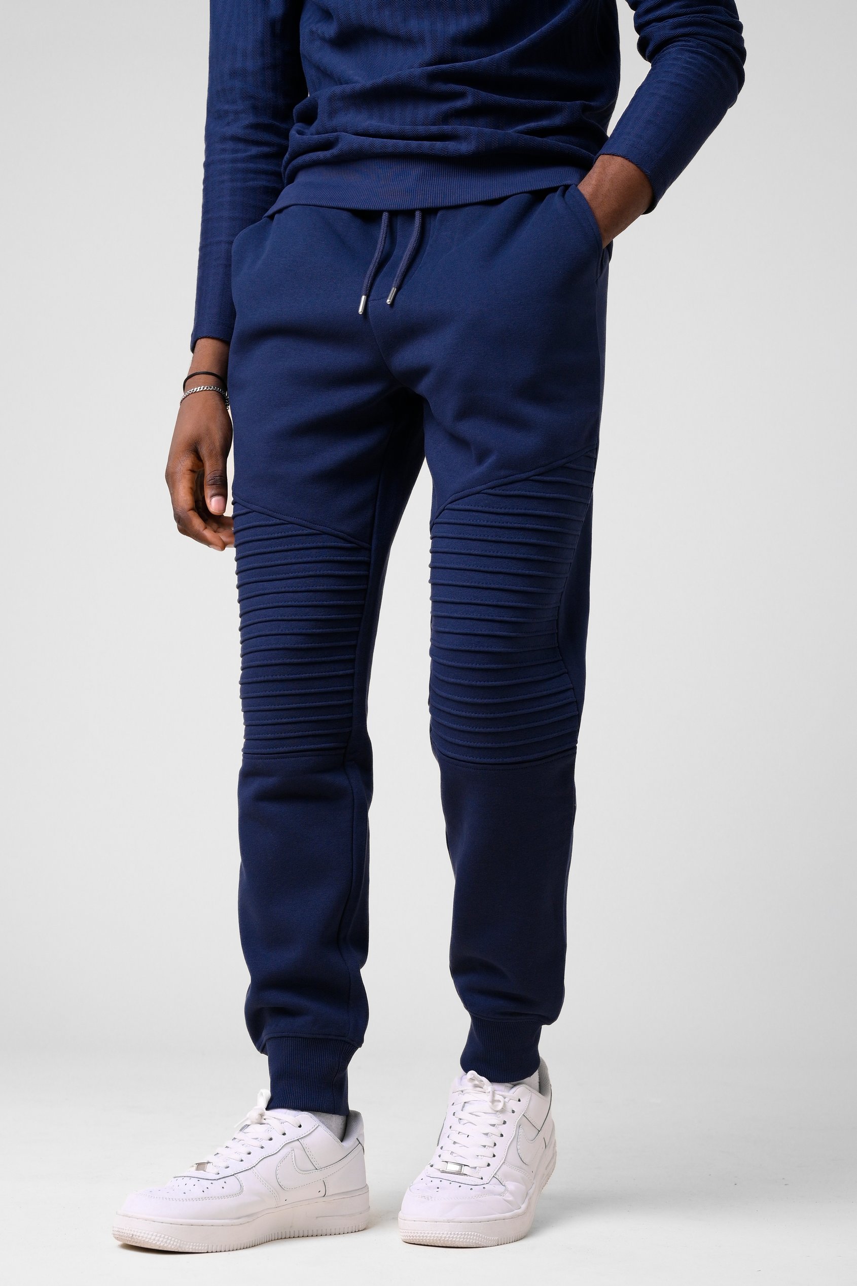 Enorsia Men's Black Pleated Plain Drawstring Jogger - Uk Xl