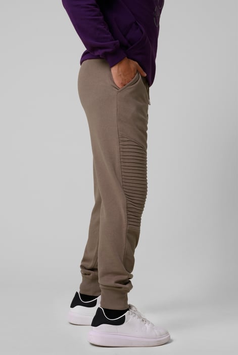 Mens Brown Pleated Plain Drawstring Jogger