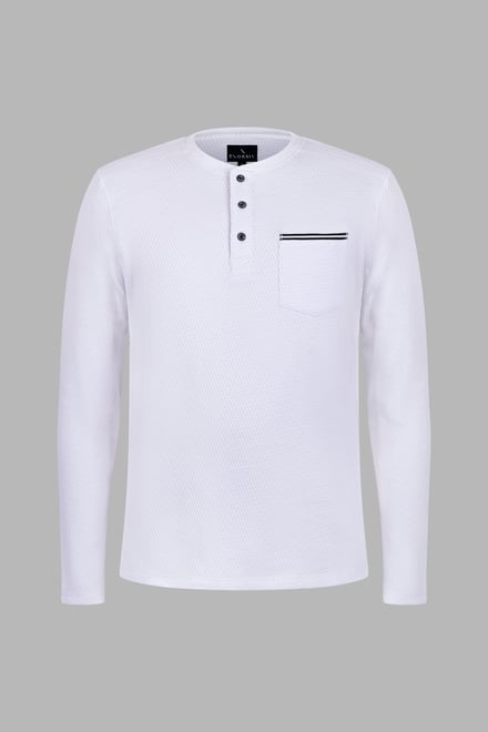 Textured Jersey Long Sleeve Henley T-Shirt