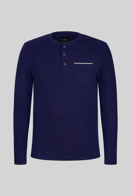 Textured Jersey Long Sleeve Henley T-Shirt