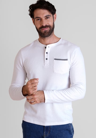 Textured Jersey Long Sleeve Henley T-Shirt
