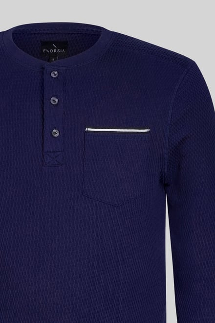 Textured Jersey Long Sleeve Henley T-Shirt