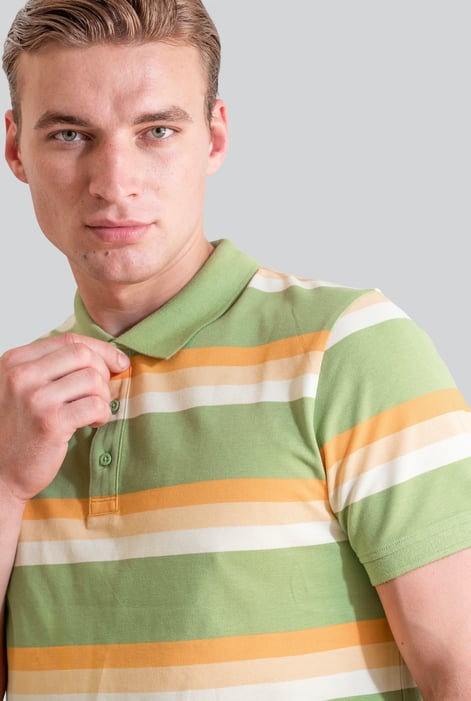 Green Stripe Pique Polo Shirt