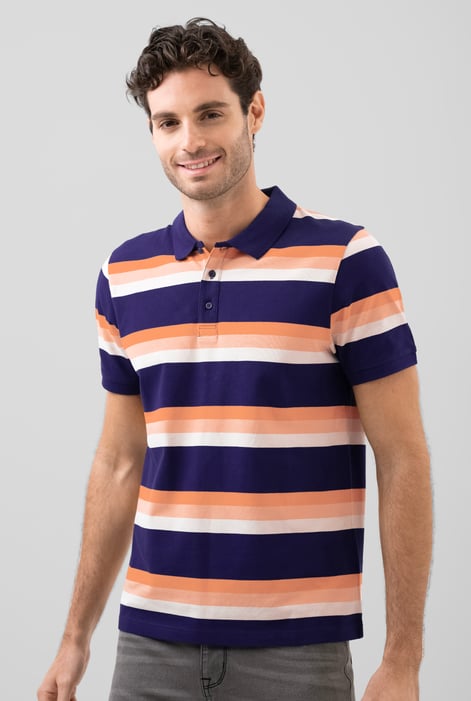 Navy Stripe Pique Polo Shirt