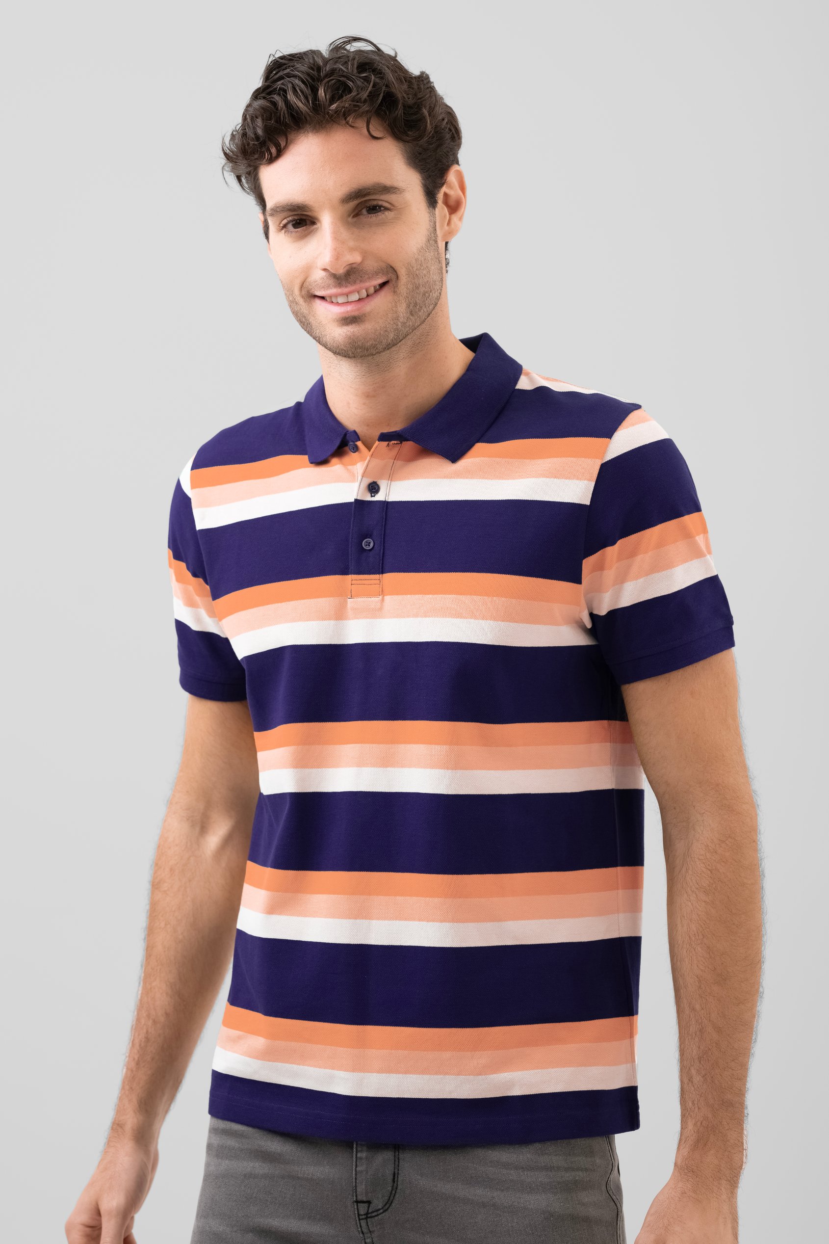 Enorsia Men's Navy Stripe Pique Polo Shirt - Uk M