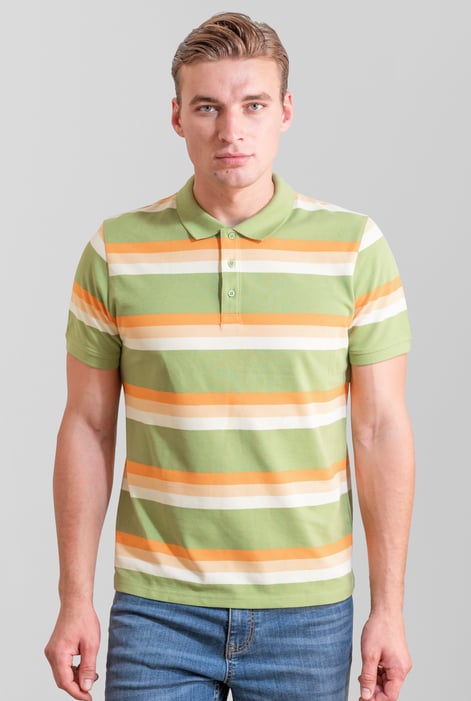 Navy Stripe Pique Polo Shirt