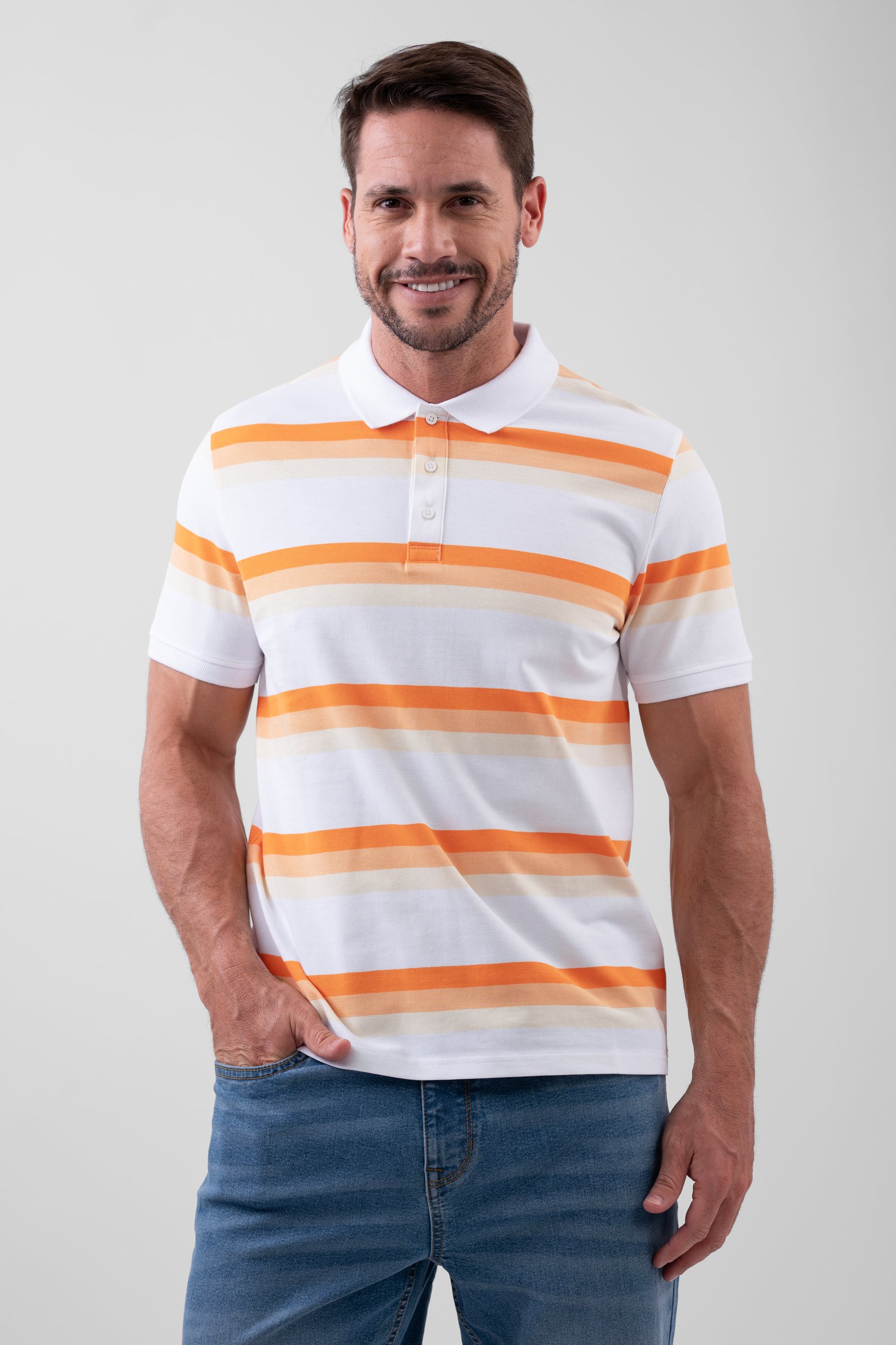 Enorsia Men's White Stripe Pique Polo Shirt - Uk M