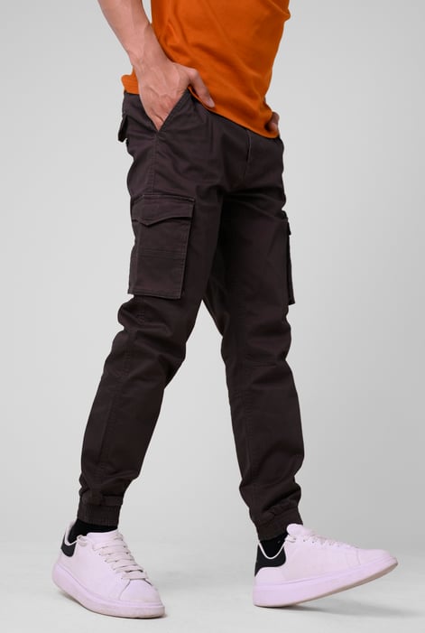 Mens Brown Skinny Cargo Jogger