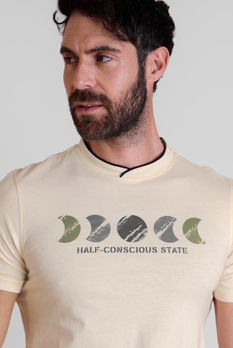 Men's Cream Graphic Printed T-Shirt