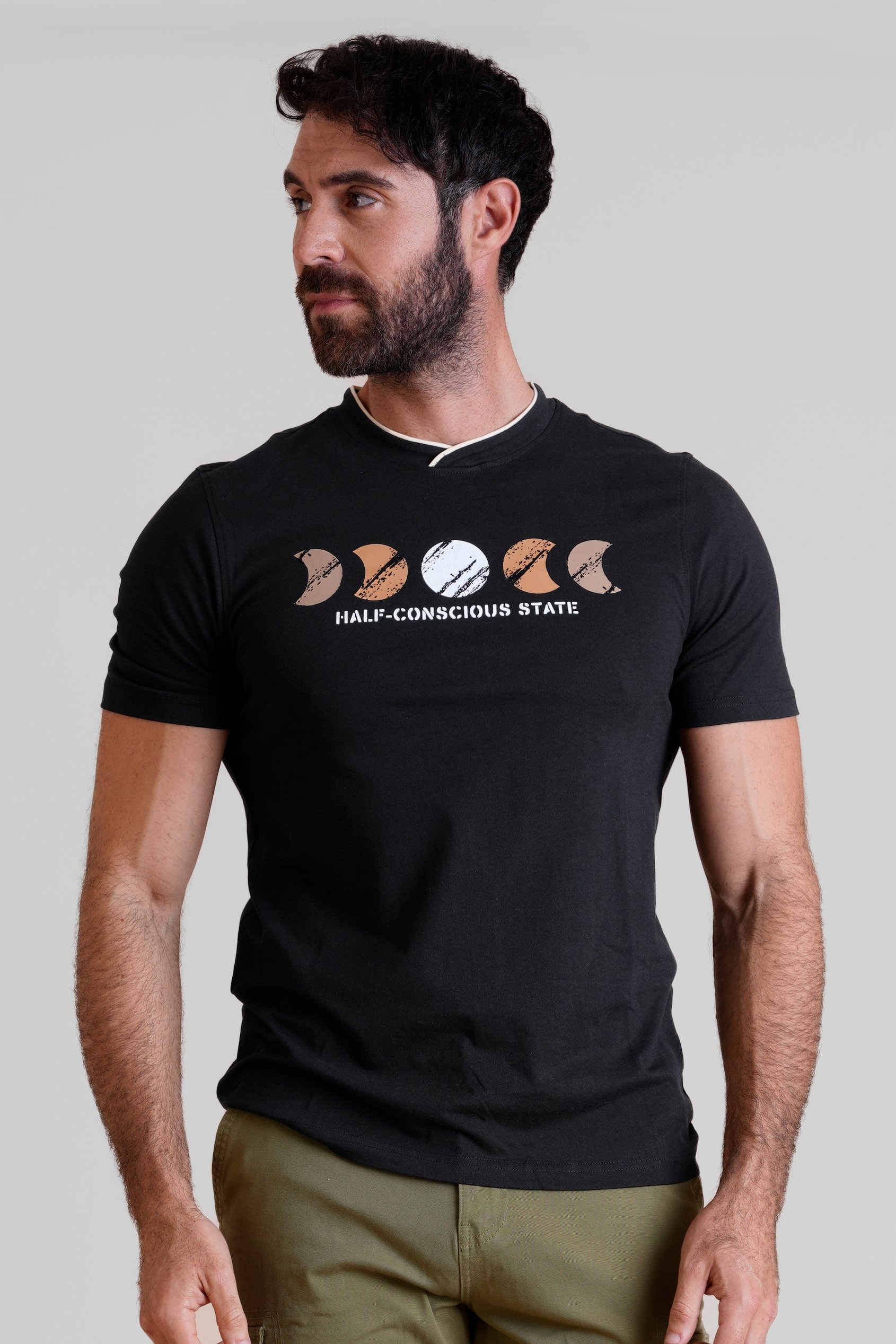 Enorsia Men's Black Graphic Printed T-Shirt - Uk M