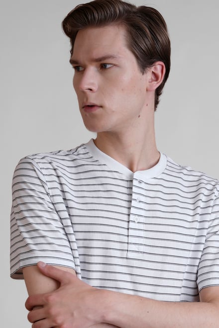 Loose Fit Stripe Print Henley T-shirt