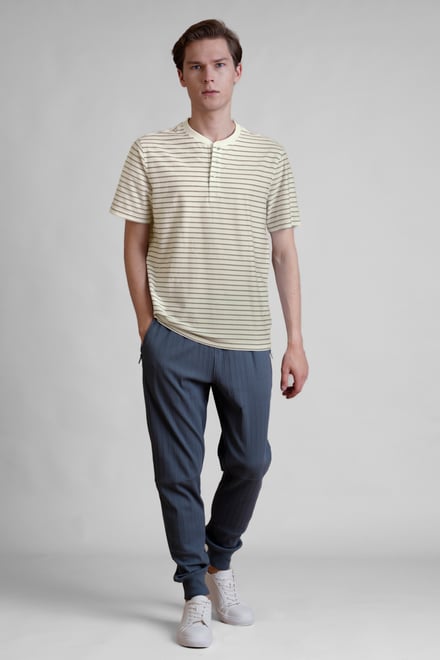 Loose Fit Stripe Print Henley T-shirt