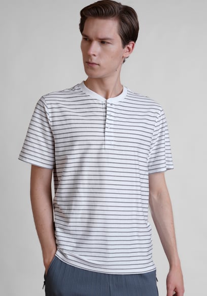 Loose Fit Stripe Print Henley T-shirt