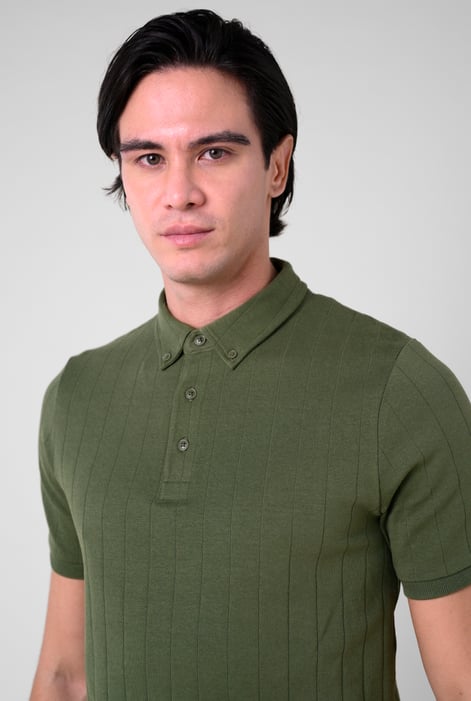 Mens Green Rib Textured Soft Finish Polo Shirt