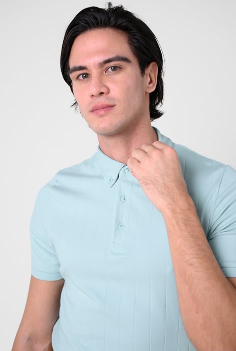 Mens Blue Rib Textured Soft Finish Polo Shirt