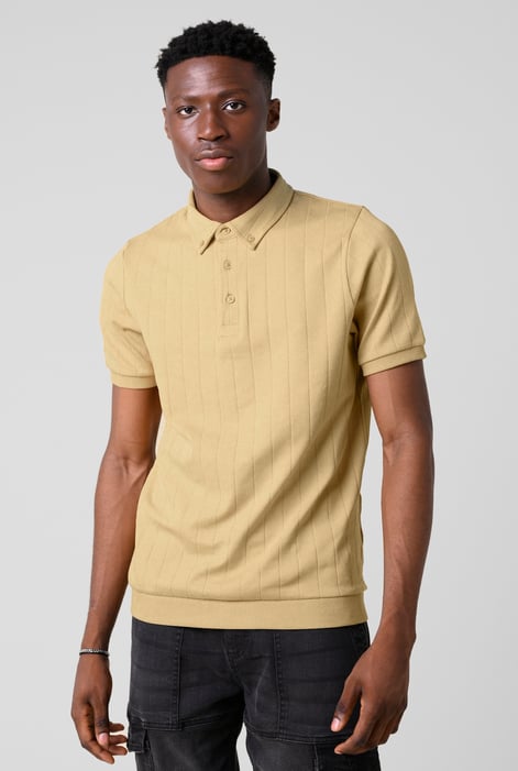 Mens Yellow Rib Textured Soft Finish Polo Shirt