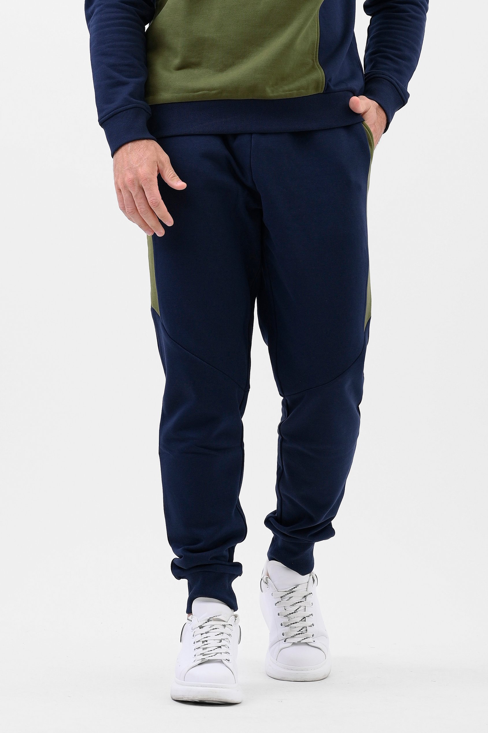 Enorsia Men's Navy Colour Block Jersey Track Jogger - Uk S