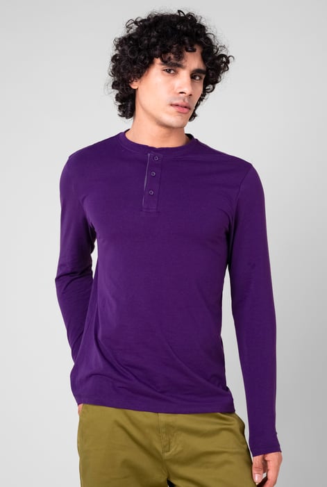 Men's Black Crew Neck Henley T-Shirt