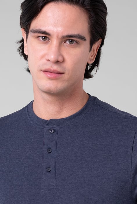Men's Navy Crew Neck Henley T-Shirt
