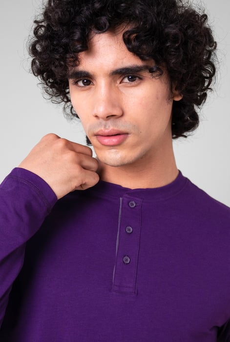 Men's Purple Crew Neck Henley T-Shirt