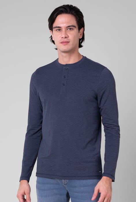 Men's Black Crew Neck Henley T-Shirt