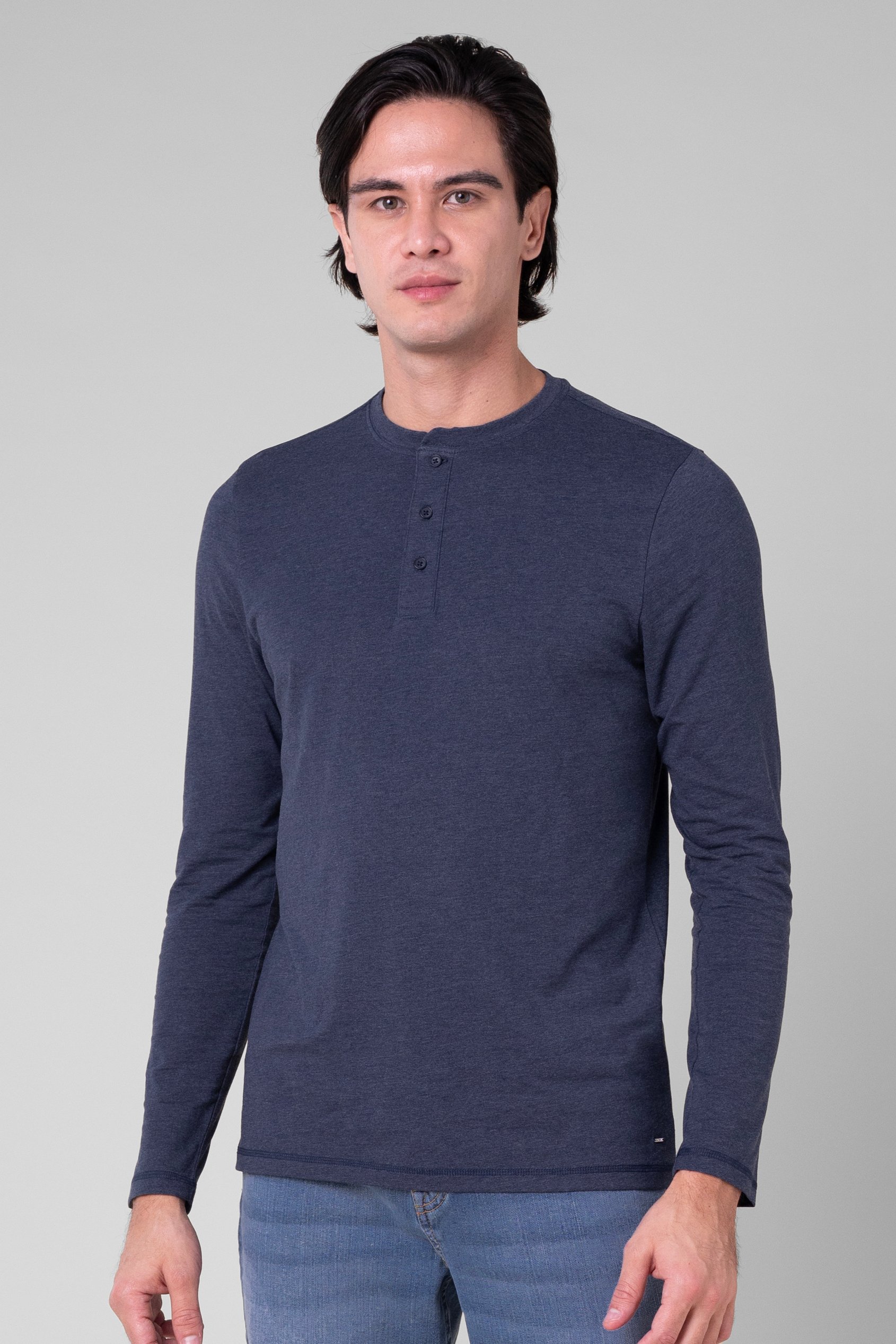 Enorsia Men's Navy Crew Neck Henley T-Shirt - Uk L