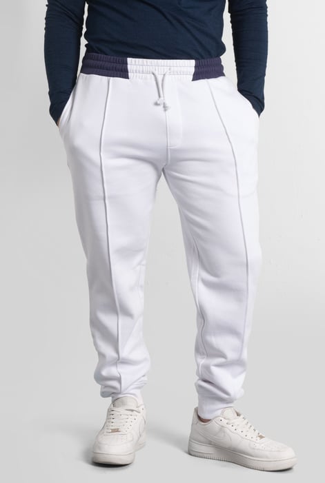 Mens White Brushed Terry Jogger With Cut And Sew Waistband