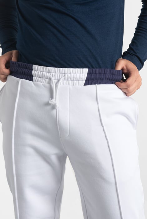 Mens White Brushed Terry Jogger With Cut And Sew Waistband