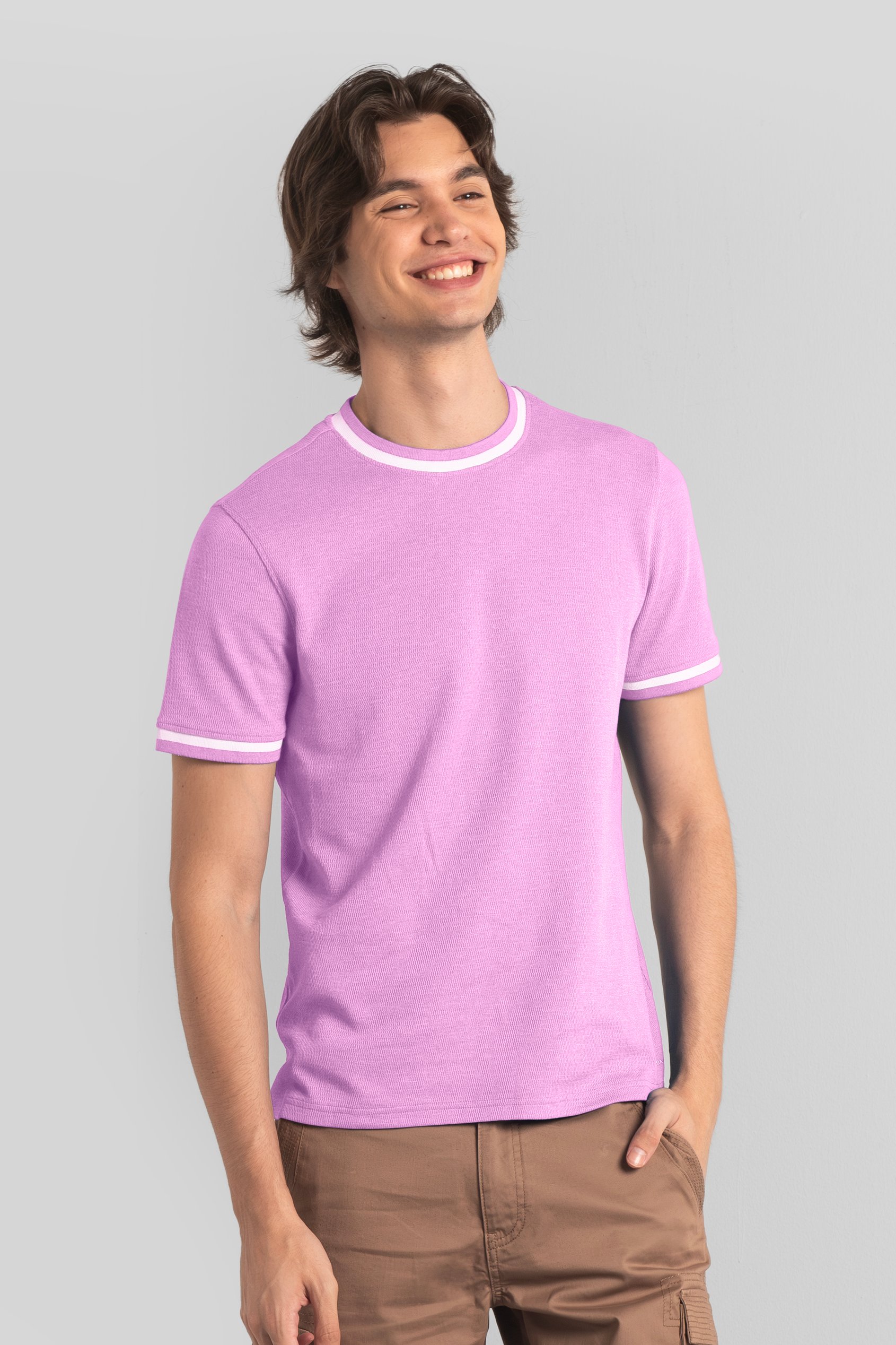 Enorsia Men's Pink Design Jersey Crew Neck T-Shirt - Uk Xl