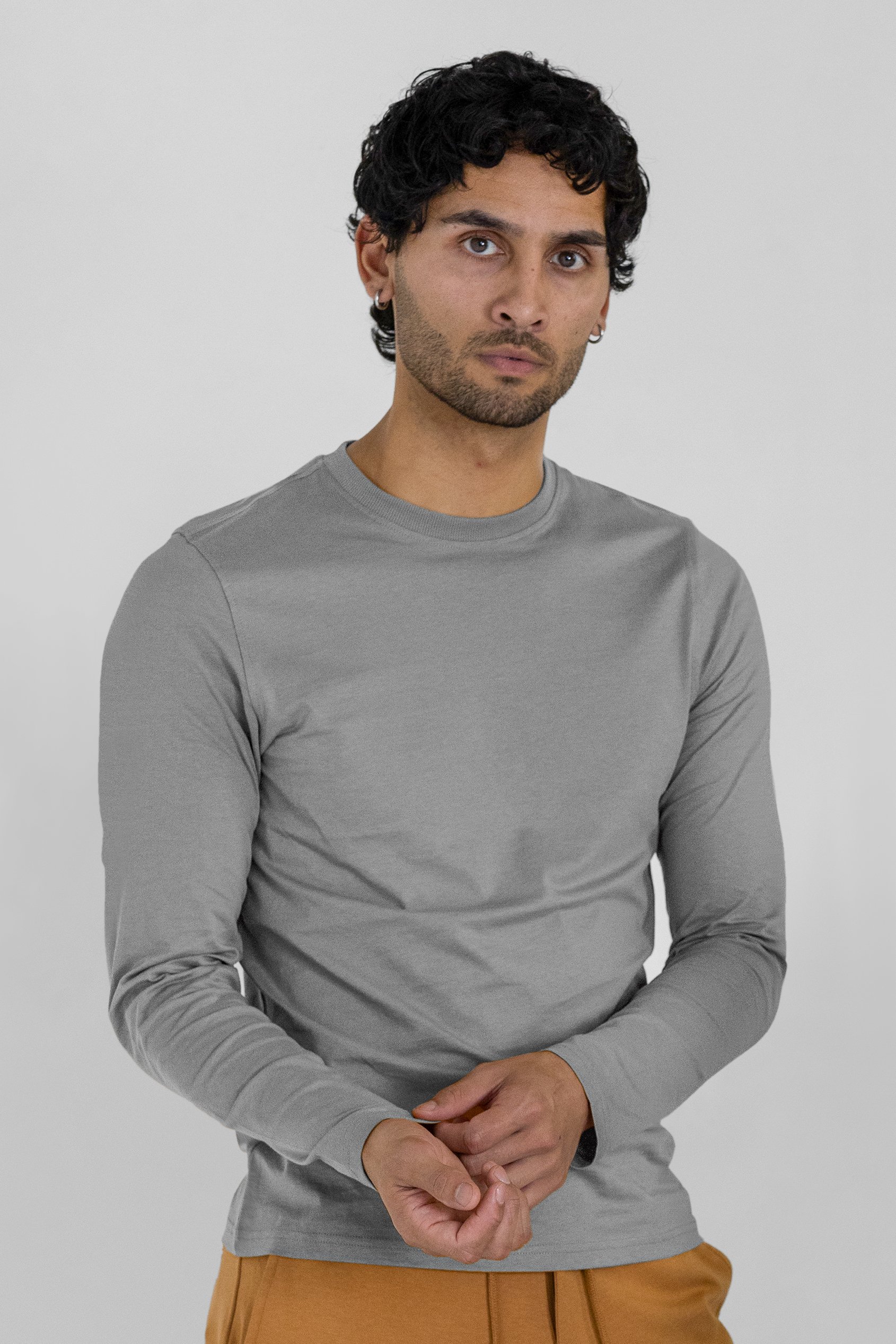 Enorsia Men's White/Chocolate/Grey Cotton Long Sleeve T-Shirt 3 Pack - Uk M