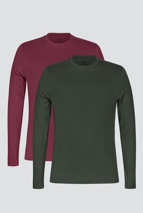 Men's Bargundy-Olive Long Sleeve Cotton T-Shirt 2 Pack