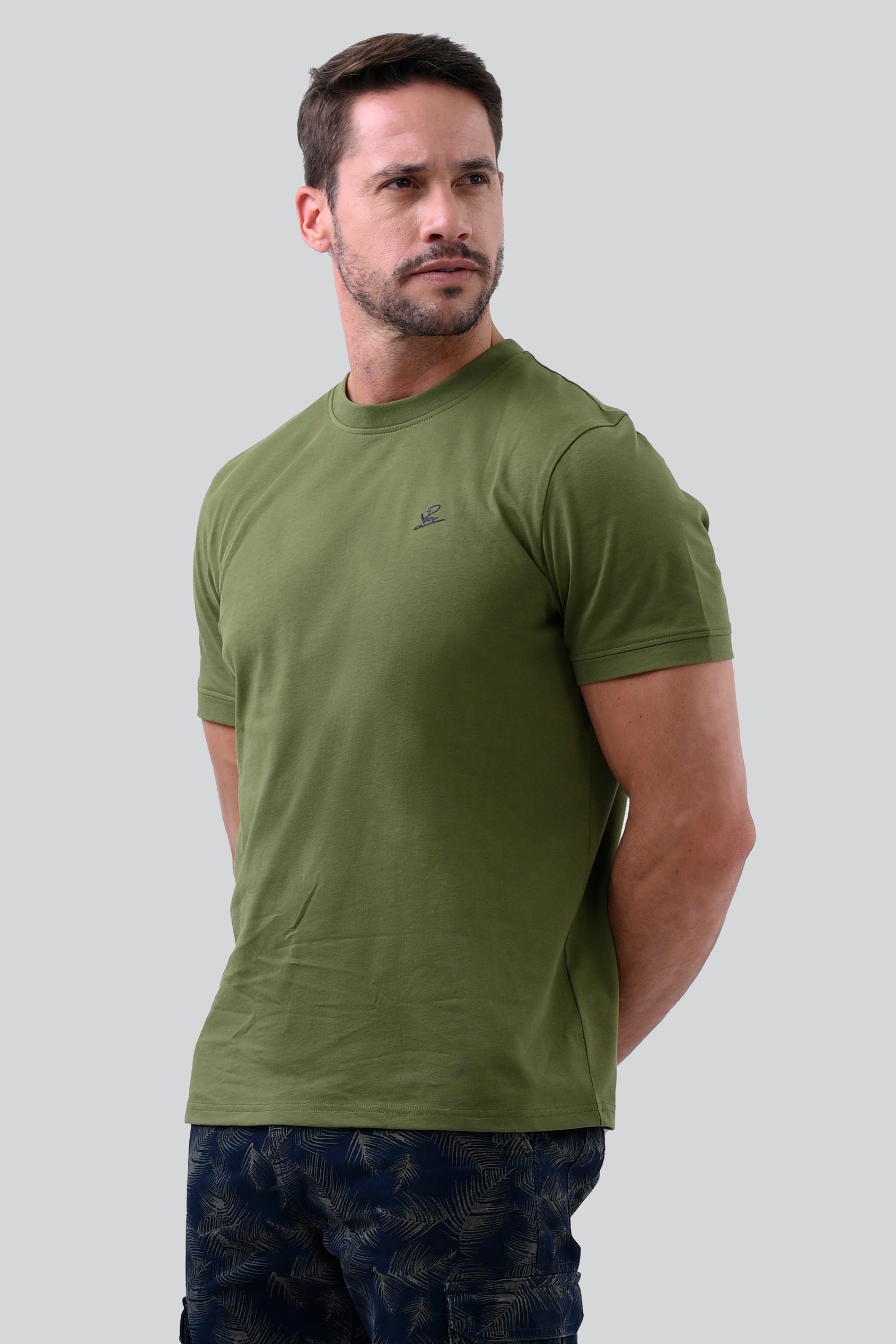 Enorsia Men's Multicoloured Olive/Grey 2 Pack Short Sleeve Cotton T-Shirt - Uk M
