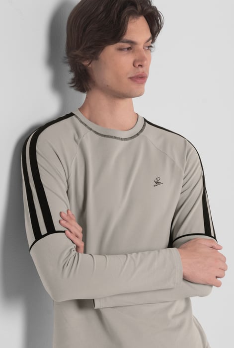Beige Stretch Jersey Long Sleeve Tee And Jogger Set