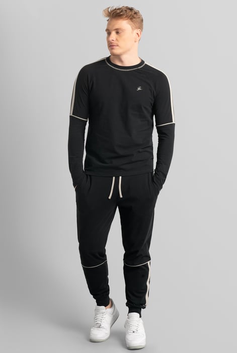 Beige Stretch Jersey Long Sleeve Tee And Jogger Set