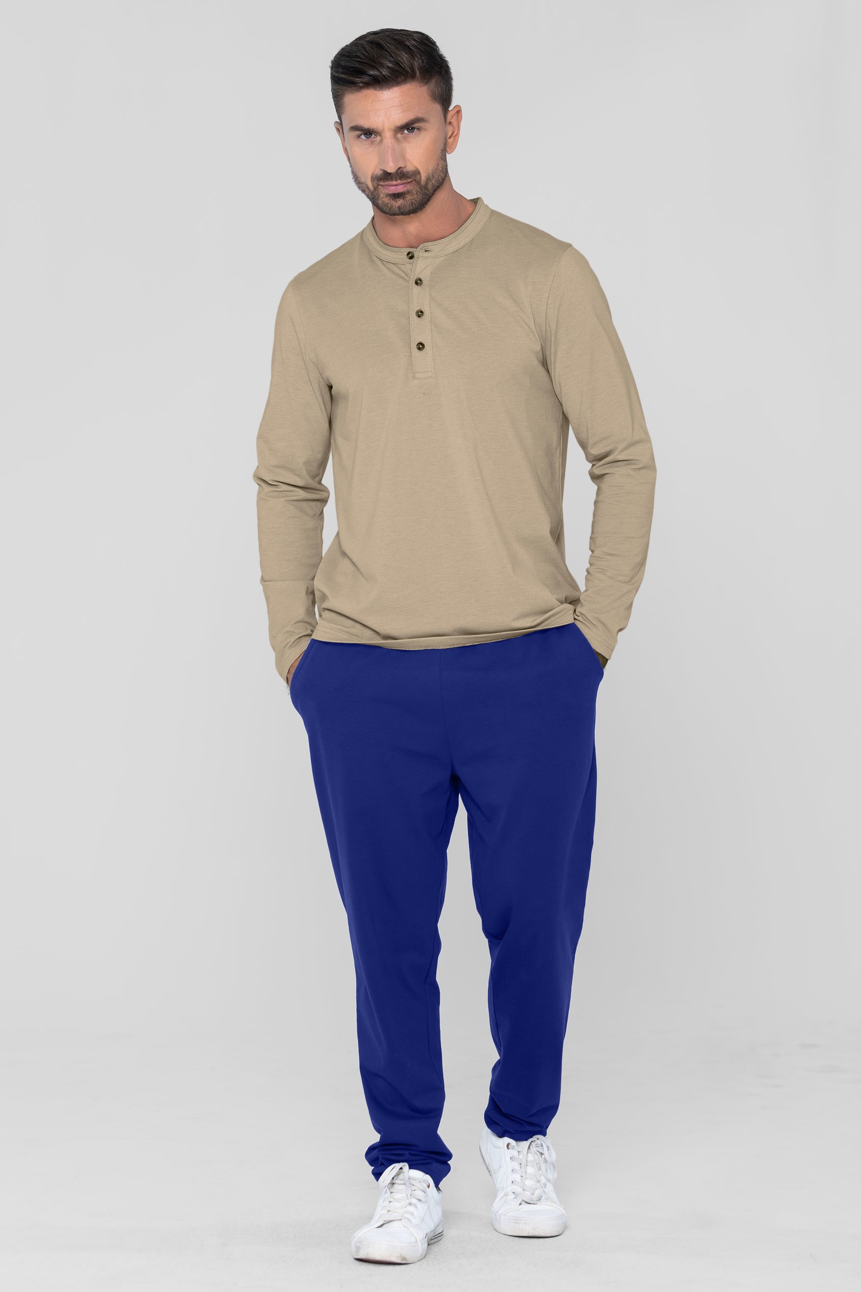 Enorsia Men's Cream Solid Pyjamas Set - Uk M