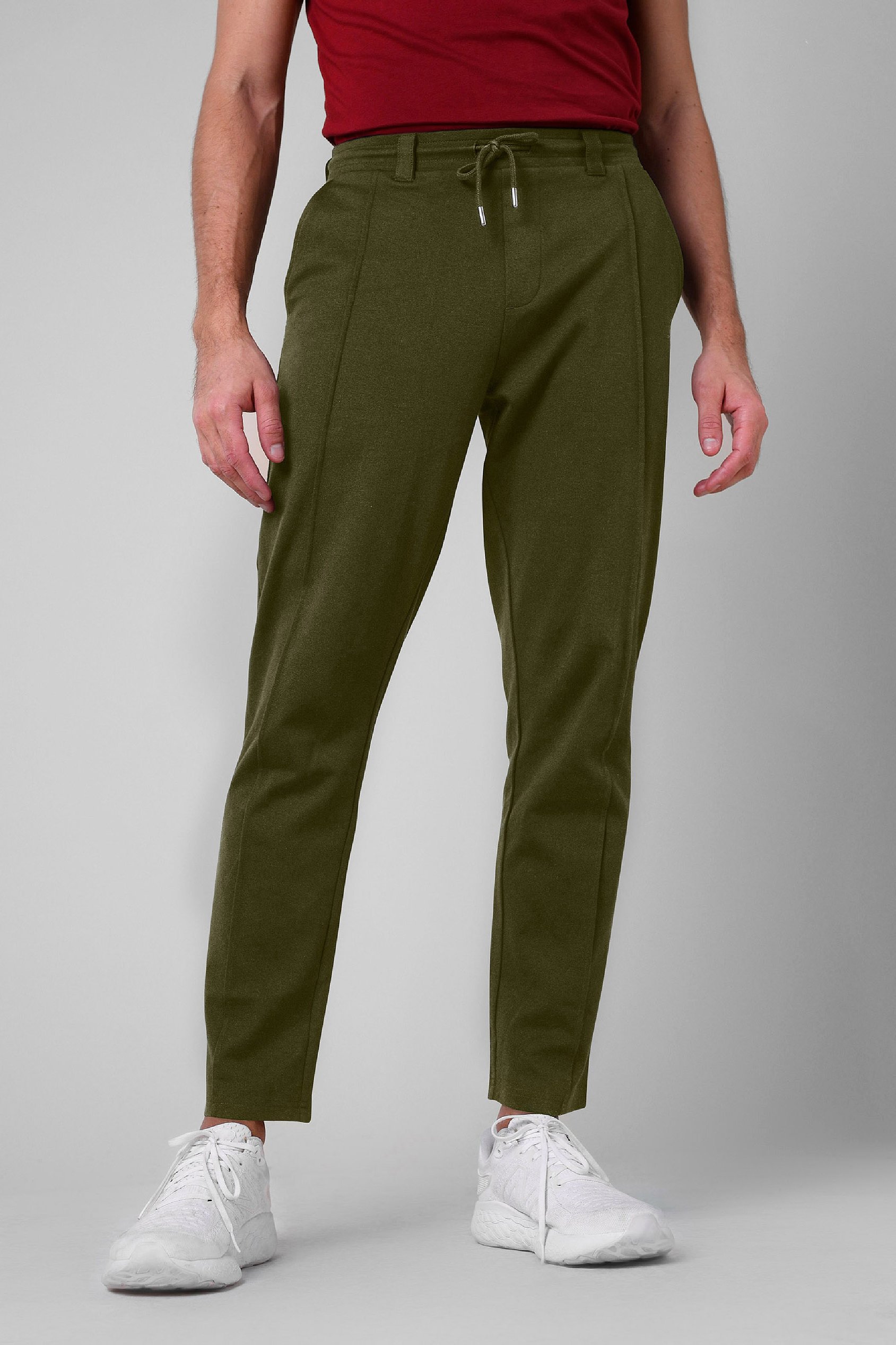 Enorsia Men's Olive Classic Front Seam Jersey Trouser - Uk S