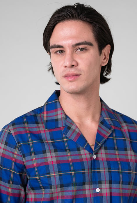 Mens Red-Blue Check Printed Nightwear Shirt