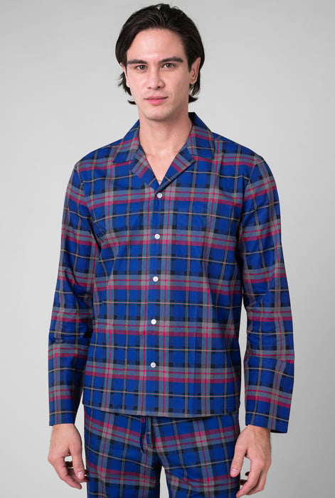 Mens Red-Blue Check Printed Nightwear Shirt