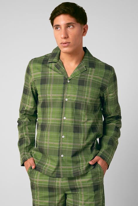 Mens Red-Blue Check Printed Nightwear Shirt