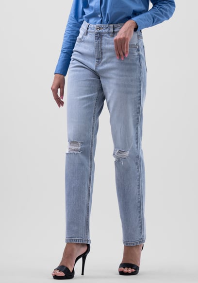 Womens Straight Fit Ripped Jeans