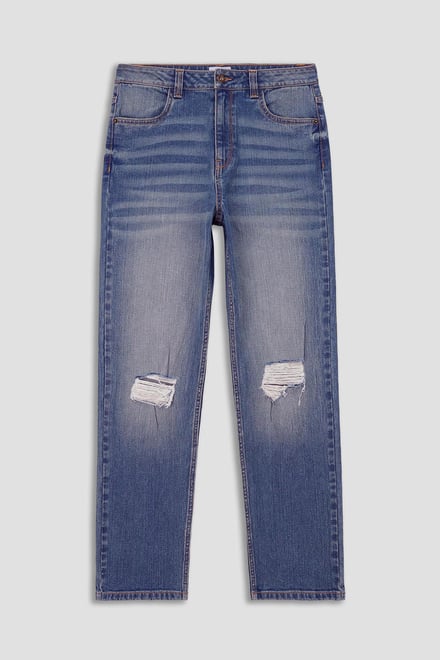 Womens Straight Fit Ripped Jeans