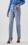 Womens Straight Fit Ripped Jeans