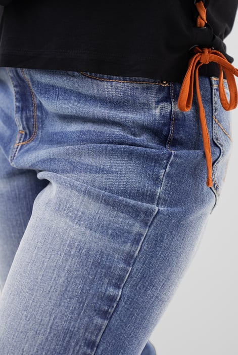 Womens Mid Blue Straight Fit Ripped Jeans