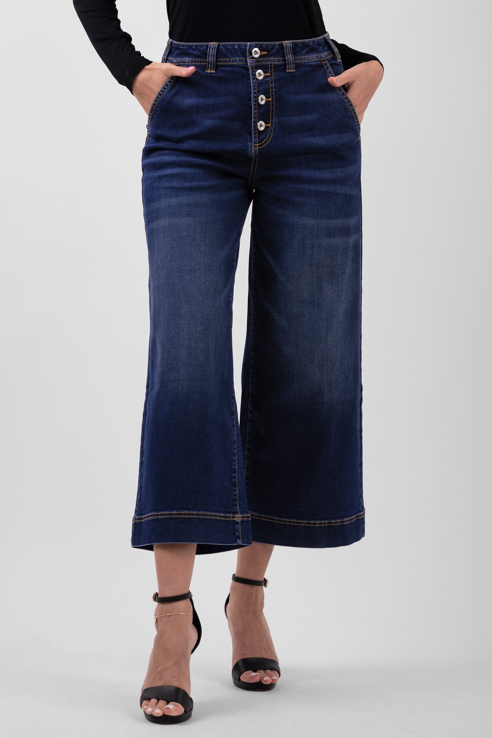 Enorsia Women's Navy Deep Blue High Waist Denim Culottes - Uk 12