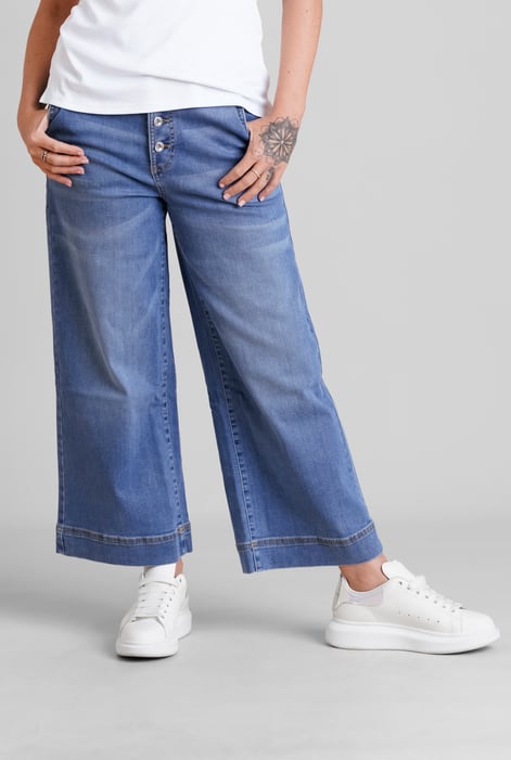 Womens Deep Blue High Waist Denim Culottes