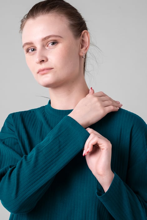 Women Green Oversize Texture Rib Tops